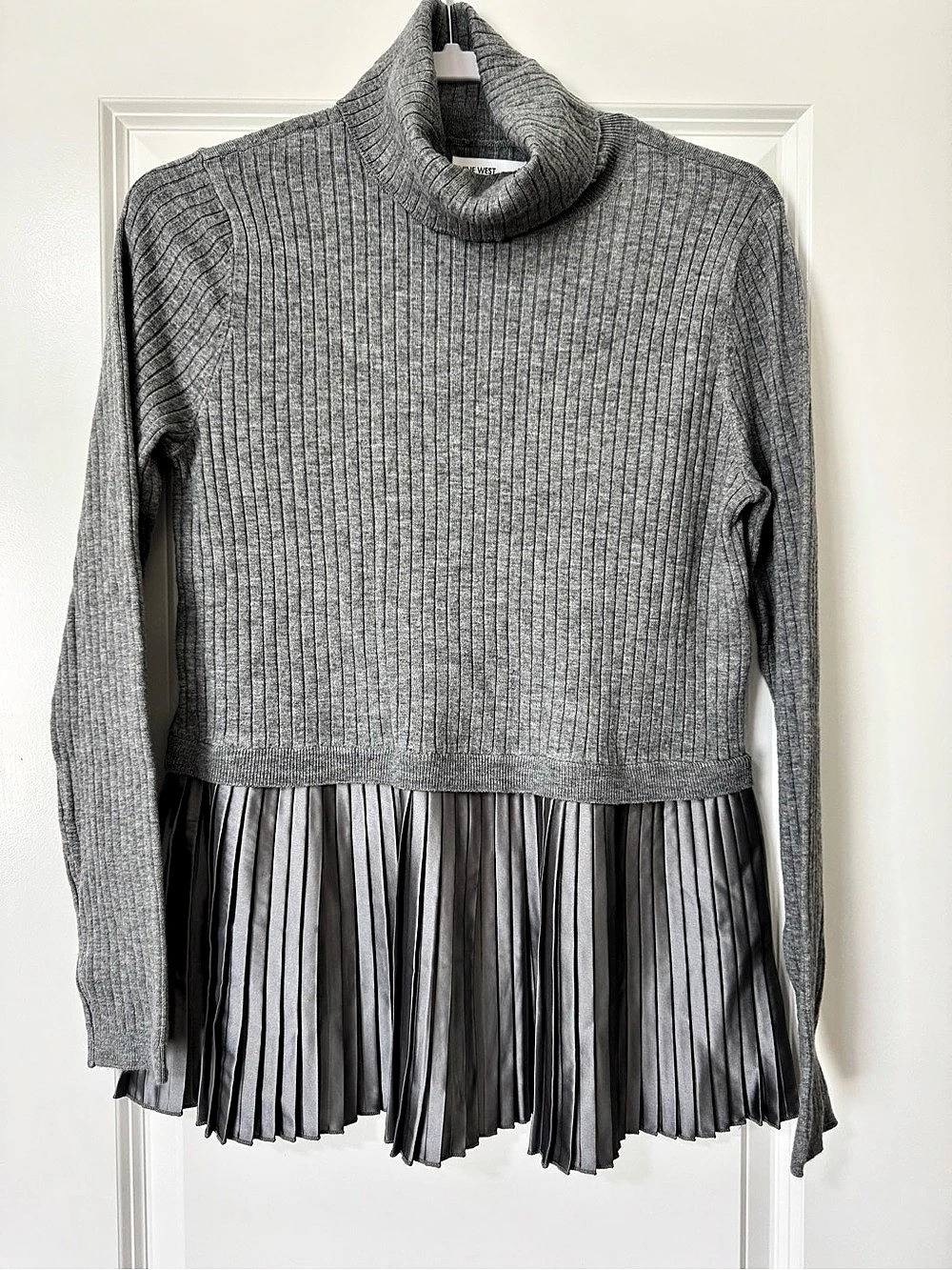 Nine West Rib-Knit Turtleneck Long Sleeve Pleated Hem Sweater Pleated Hem